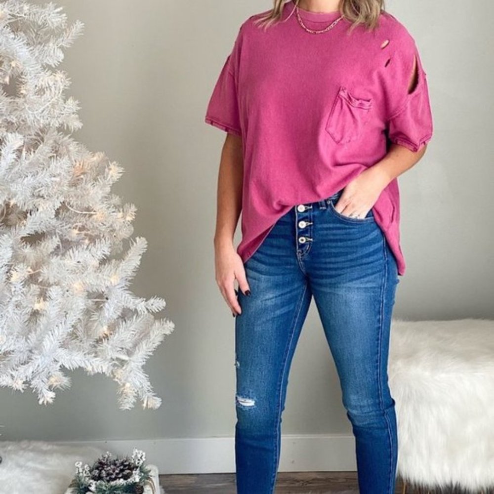 NWT FREE PEOPLE Ripped Cotton T-Shirt - Fairytale Color - Picture 2 of 4